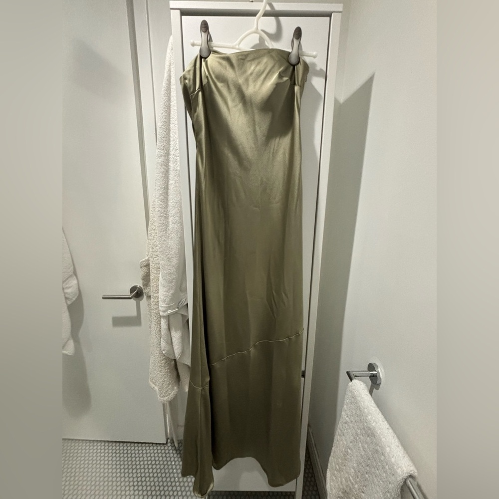 Revelry Leo Satin Dress in Silver Sage